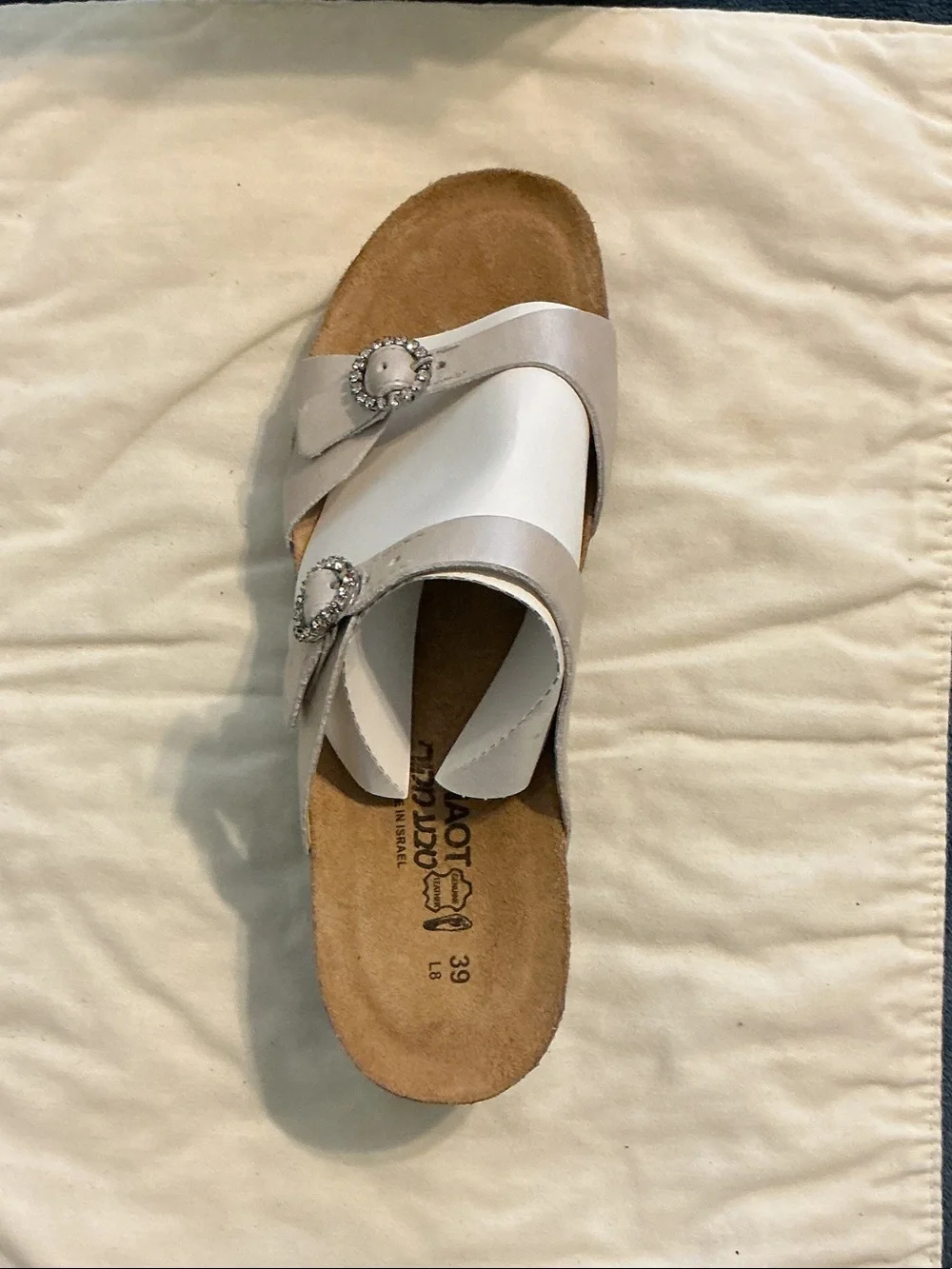 Naot Quartz Leather Double-Strap Slide Sandal in White